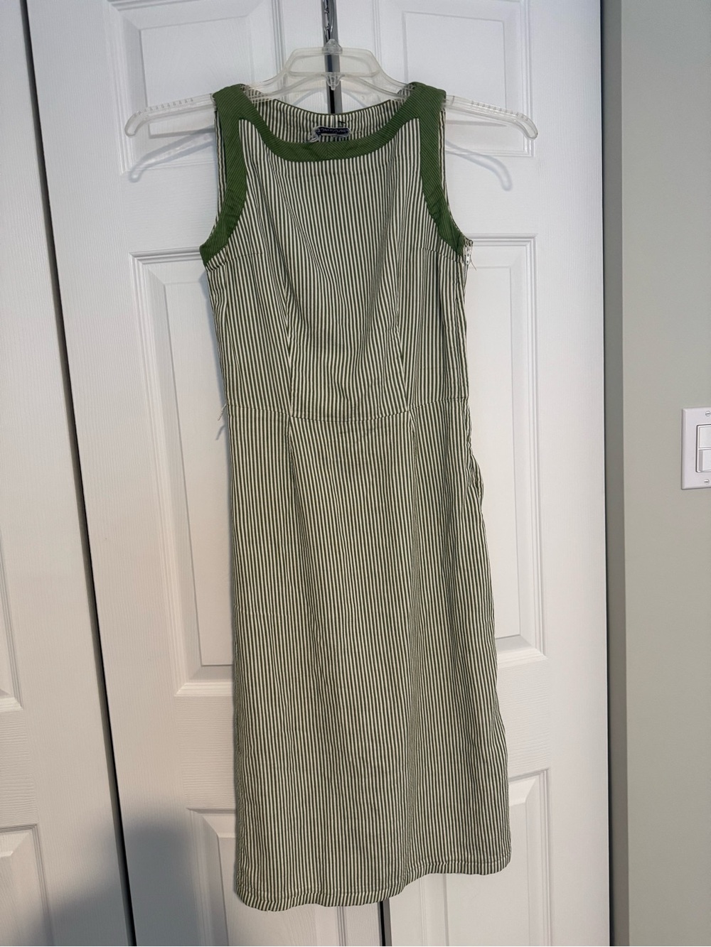 Vintage Bobbie Brooks 1950/1960 Sleeveless Green Pinstripe Dress